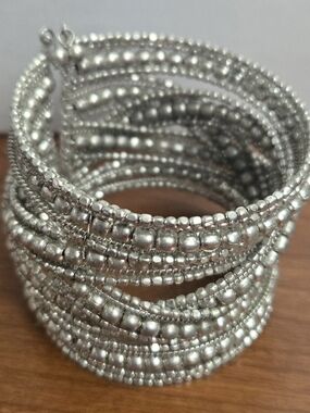 Silver Coil Beaded Wrap Bracelet - Women Jewelry